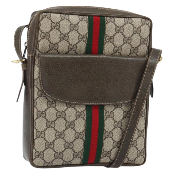 GUCCI GG Supreme Web Sherry Line Shoulder Bag PVC Beige Gold Auth 163502