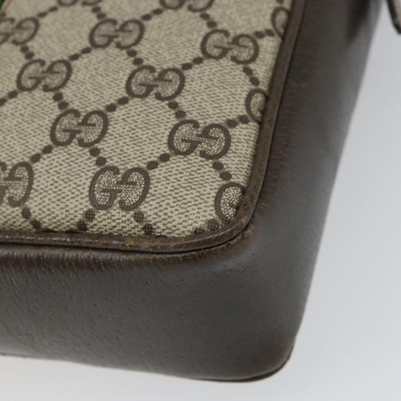 GUCCI GG Supreme Web Sherry Line Shoulder Bag PVC Beige Gold Auth 163502