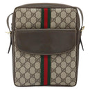 GUCCI GG Supreme Web Sherry Line Shoulder Bag PVC Beige Gold Auth 163502-13
