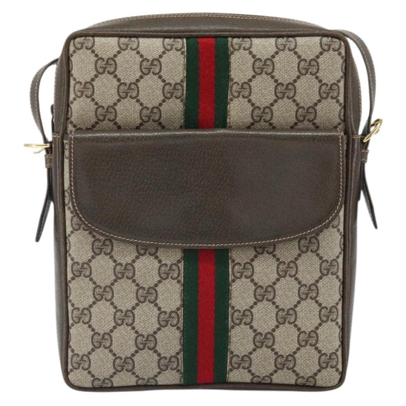 GUCCI GG Supreme Web Sherry Line Shoulder Bag PVC Beige Gold Auth 163502