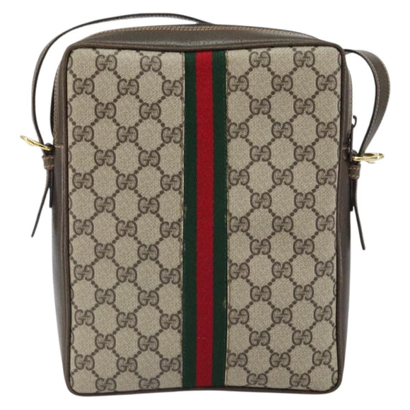 GUCCI GG Supreme Web Sherry Line Shoulder Bag PVC Beige Gold Auth 163502