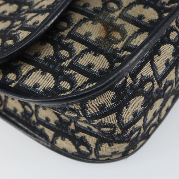 Christian Dior Trotter Canvas Shoulder Bag Navy Gold Auth 163503