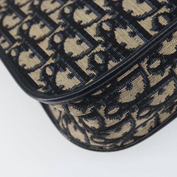 Christian Dior Trotter Canvas Shoulder Bag Navy Gold Auth 163503