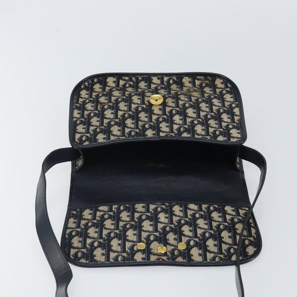Christian Dior Trotter Canvas Shoulder Bag Navy Gold Auth 163503