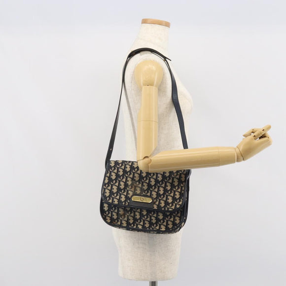 Christian Dior Trotter Canvas Shoulder Bag Navy Gold Auth 163503