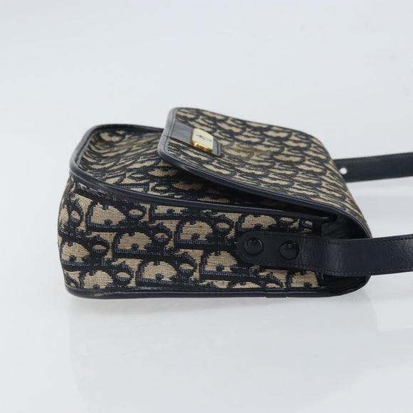 Christian Dior Trotter Canvas Shoulder Bag Navy Gold Auth 163503
