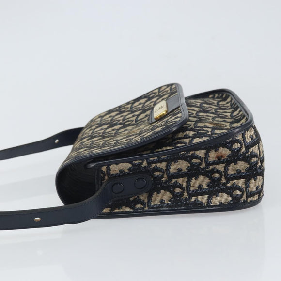 Christian Dior Trotter Canvas Shoulder Bag Navy Gold Auth 163503