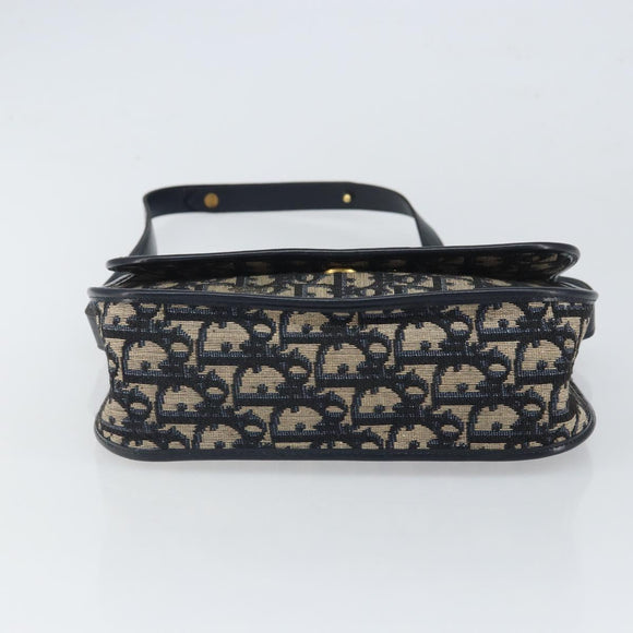 Christian Dior Trotter Canvas Shoulder Bag Navy Gold Auth 163503
