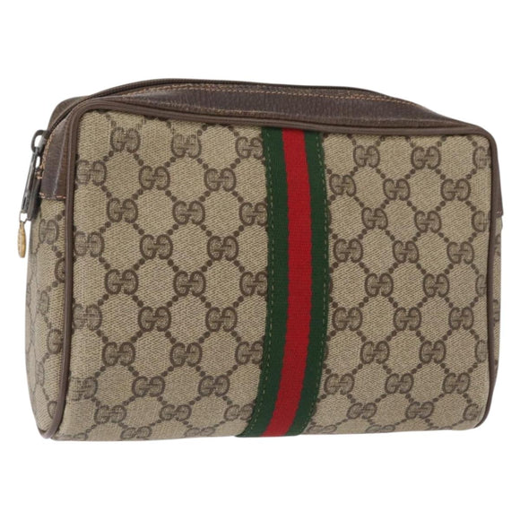 GUCCI GG Supreme Web Sherry Line Clutch Bag PVC Beige Gold 63 01 012 Auth 163504