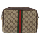 GUCCI GG Supreme Web Sherry Line Clutch Bag PVC Beige Gold 63 01 012 Auth 163504-13