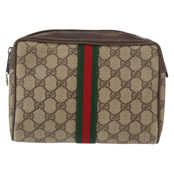 GUCCI GG Supreme Web Sherry Line Clutch Bag PVC Beige Gold 63 01 012 Auth 163504