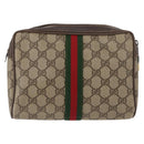 GUCCI GG Supreme Web Sherry Line Clutch Bag PVC Beige Gold 63 01 012 Auth 163504-2