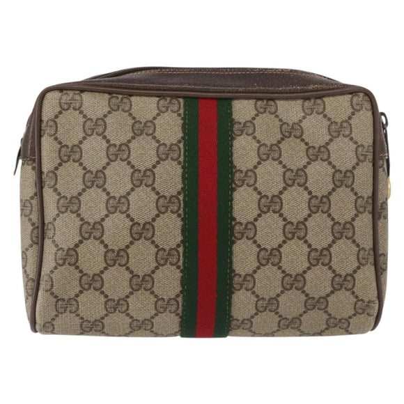 GUCCI GG Supreme Web Sherry Line Clutch Bag PVC Beige Gold 63 01 012 Auth 163504