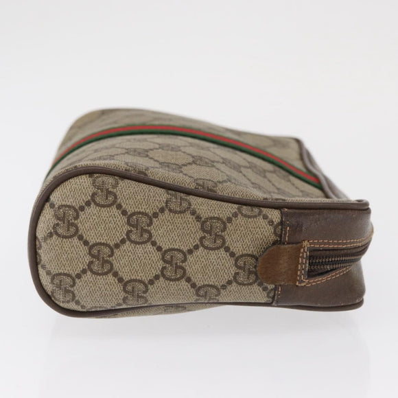 GUCCI GG Supreme Web Sherry Line Clutch Bag PVC Beige Gold 63 01 012 Auth 163504