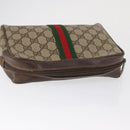 GUCCI GG Supreme Web Sherry Line Clutch Bag PVC Beige Gold 63 01 012 Auth 163504-5