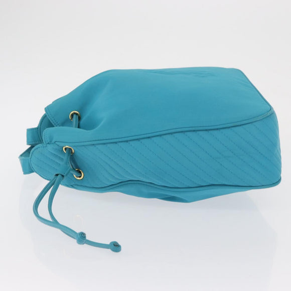 SAINT LAURENT Shoulder Bag Nylon Turquoise Blue Gold Auth 163507