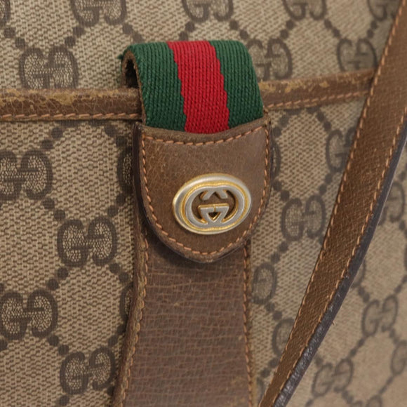 GUCCI GG Supreme Web Sherry Line Bag PVC Beige Gold 89 02 032 Auth 163510