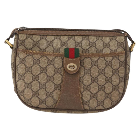 GUCCI GG Supreme Web Sherry Line Bag PVC Beige Gold 89 02 032 Auth 163510