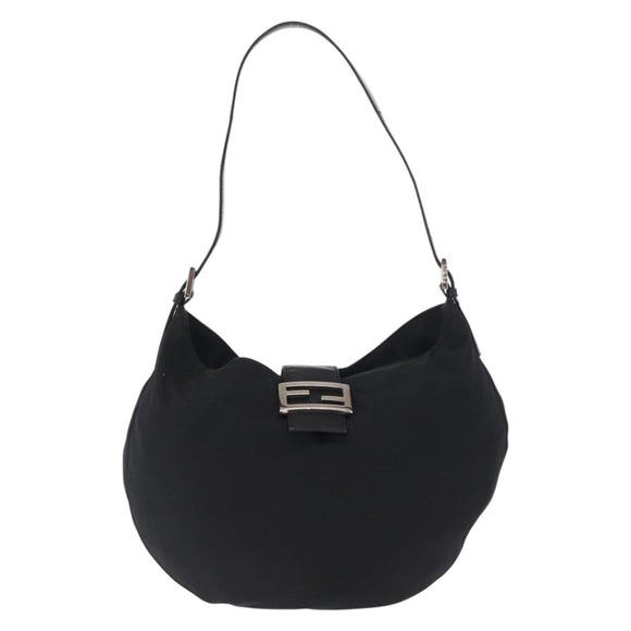 FENDI Mamma Baguette Shoulder Bag Nylon Black Silver Auth 163515