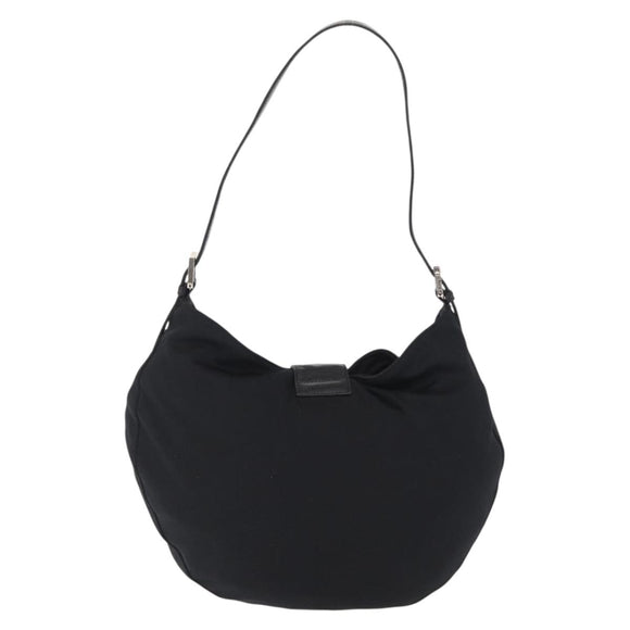 FENDI Mamma Baguette Shoulder Bag Nylon Black Silver Auth 163515