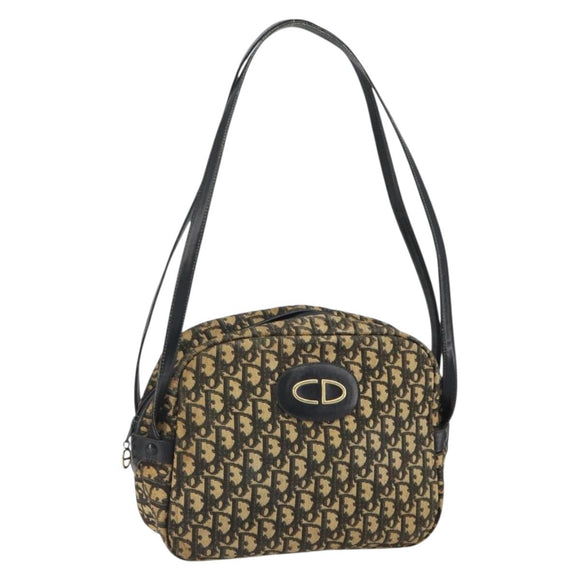 Christian Dior Trotter Canvas Shoulder Bag Black Gold Auth 163518