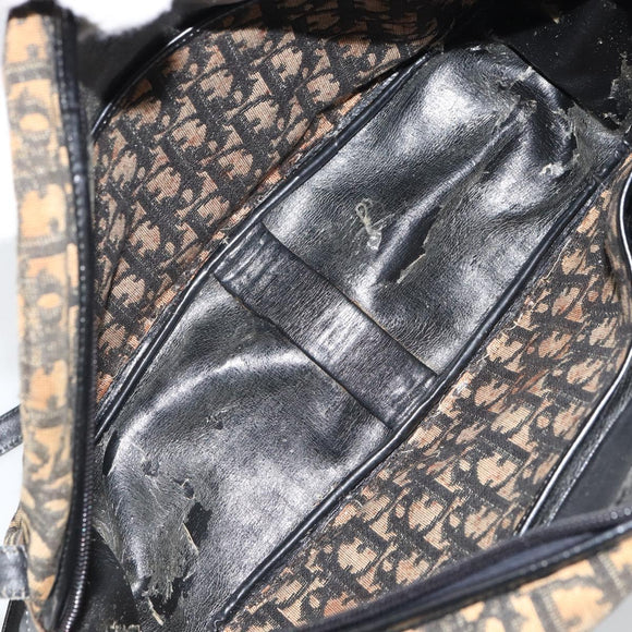 Christian Dior Trotter Canvas Shoulder Bag Black Gold Auth 163518