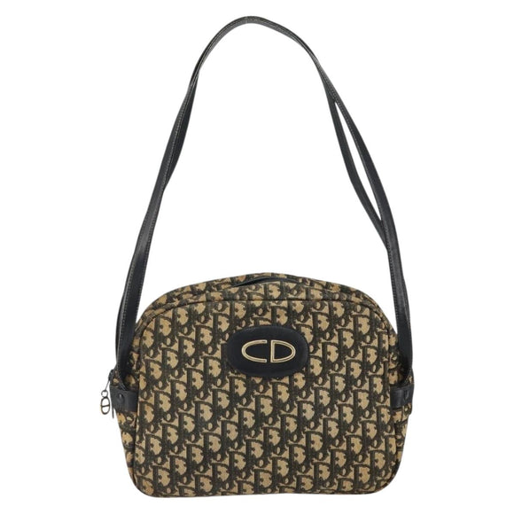 Christian Dior Trotter Canvas Shoulder Bag Black Gold Auth 163518
