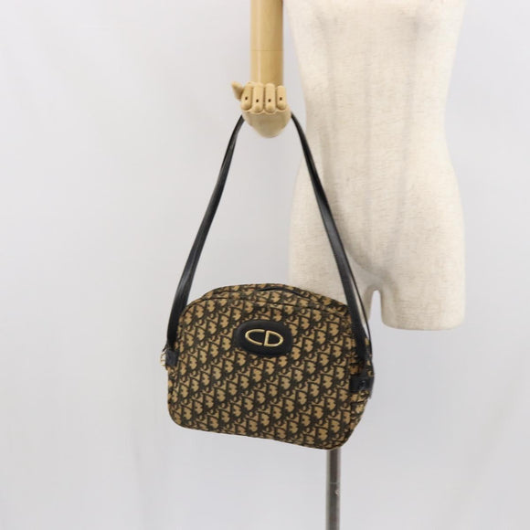 Christian Dior Trotter Canvas Shoulder Bag Black Gold Auth 163518