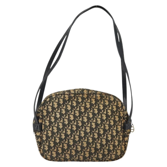 Christian Dior Trotter Canvas Shoulder Bag Black Gold Auth 163518