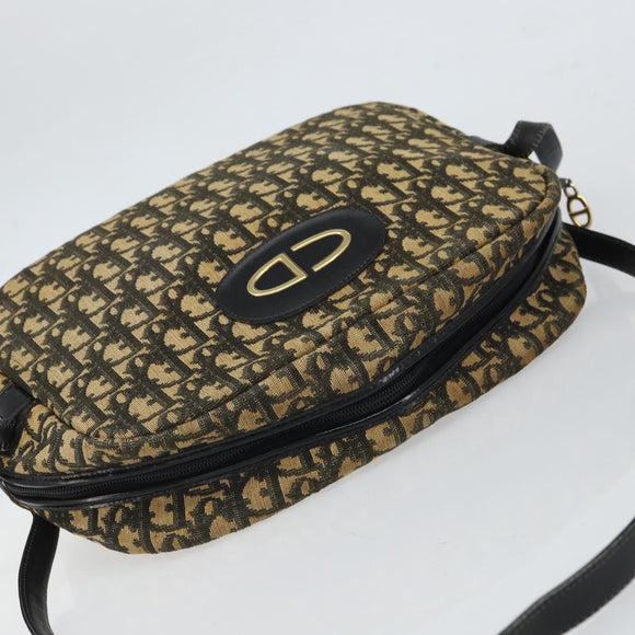 Christian Dior Trotter Canvas Shoulder Bag Black Gold Auth 163518