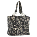 CHANEL By Sea Line Tote Bag Canvas Black Silver CC Auth 163519-1