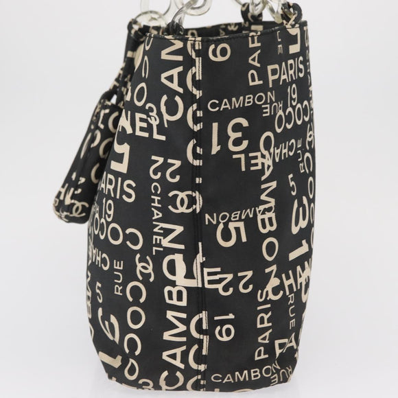 CHANEL By Sea Line Tote Bag Canvas Black Silver CC Auth 163519