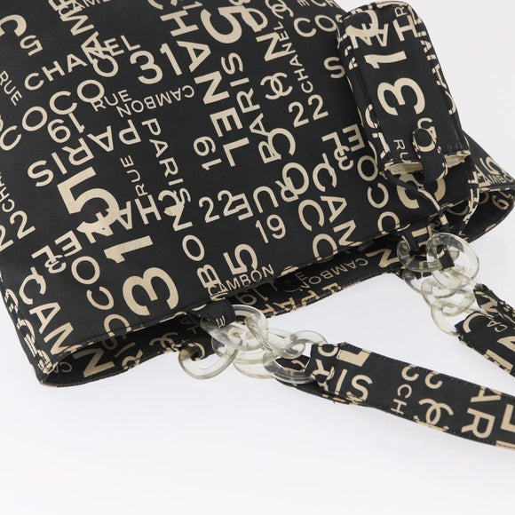 CHANEL By Sea Line Tote Bag Canvas Black Silver CC Auth 163519