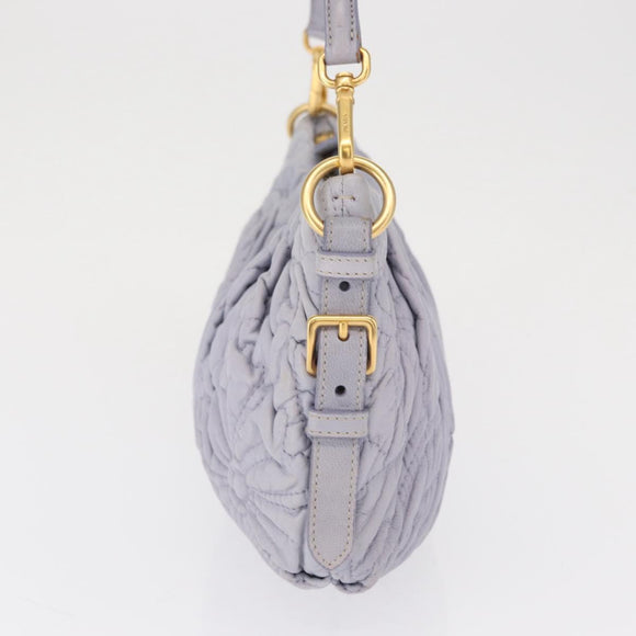PRADA Flower Quilted Shoulder Bag Leather Gold lavender Auth 163520