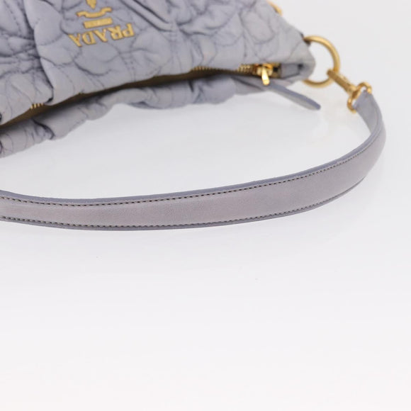 PRADA Flower Quilted Shoulder Bag Leather Gold lavender Auth 163520