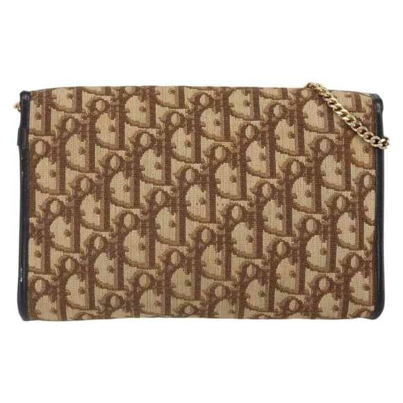 Christian Dior Trotter Canvas Chain Shoulder Bag Beige Gold Auth 163522