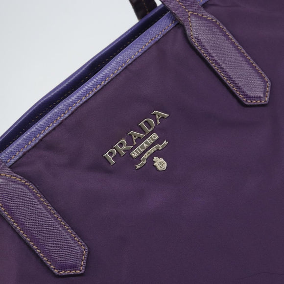 PRADA Tote Bag Nylon Purple Silver Auth 163524