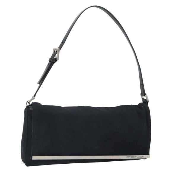 FENDI Shoulder Bag Cotton Black Silver Auth 163537