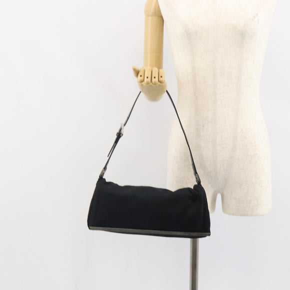 FENDI Shoulder Bag Cotton Black Silver Auth 163537