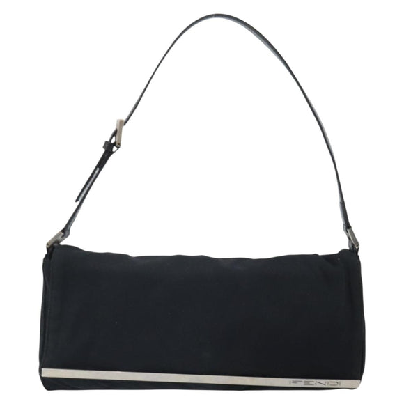 FENDI Shoulder Bag Cotton Black Silver Auth 163537