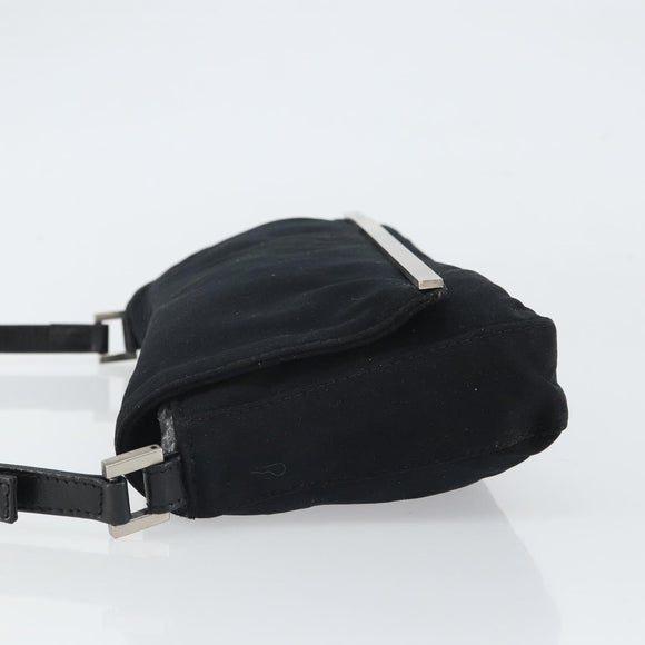 FENDI Shoulder Bag Cotton Black Silver Auth 163537