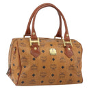 MCM Vicetos Logogram Boston Bag PVC Leather Brown Gold Auth 163539-1