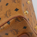 MCM Vicetos Logogram Boston Bag PVC Leather Brown Gold Auth 163539-16