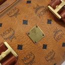 MCM Vicetos Logogram Boston Bag PVC Leather Brown Gold Auth 163539-12