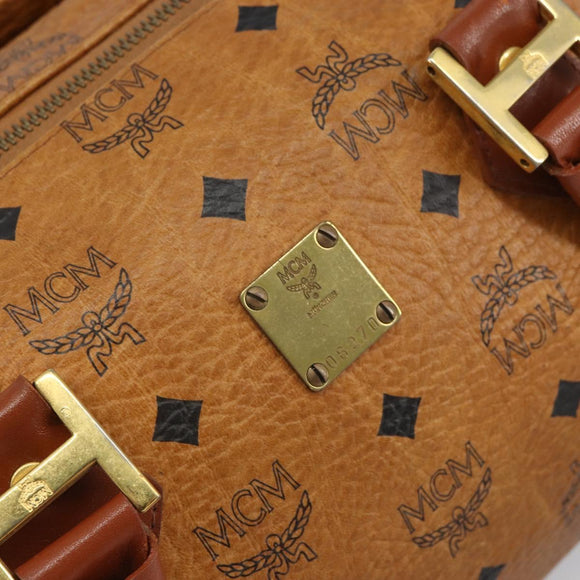 MCM Vicetos Logogram Boston Bag PVC Leather Brown Gold Auth 163539