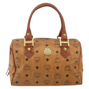 MCM Vicetos Logogram Boston Bag PVC Leather Brown Gold Auth 163539-13