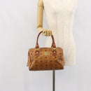 MCM Vicetos Logogram Boston Bag PVC Leather Brown Gold Auth 163539-23