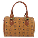 MCM Vicetos Logogram Boston Bag PVC Leather Brown Gold Auth 163539-2