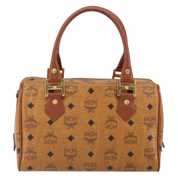 MCM Vicetos Logogram Boston Bag PVC Leather Brown Gold Auth 163539 - 0