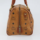 MCM Vicetos Logogram Boston Bag PVC Leather Brown Gold Auth 163539-3